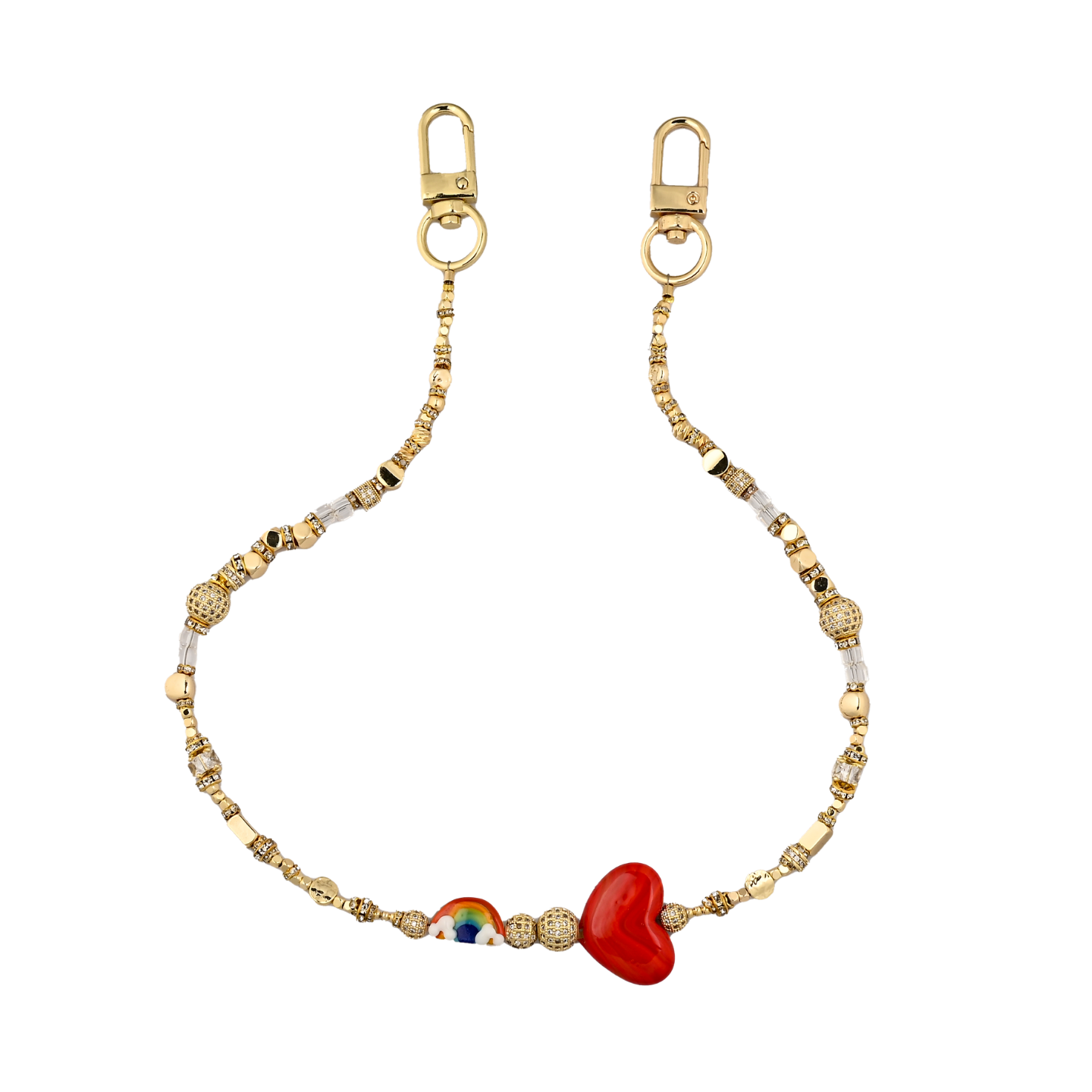 Rainbow Heart Murano Esintili Cam İşlemeli Altın Kaplama Zirkon Taşlı Çanta Süsü – LuxCharm (Bag Charm) | Happyangels